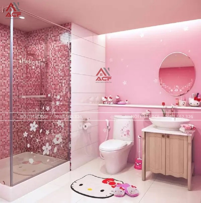 Phòng tắm Hello Kitty dễ thương được nhiều chị em yêu thích